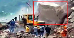 Dashcam Captures Boulder Striking Car in Himachal, Occupants Escape Unharmed